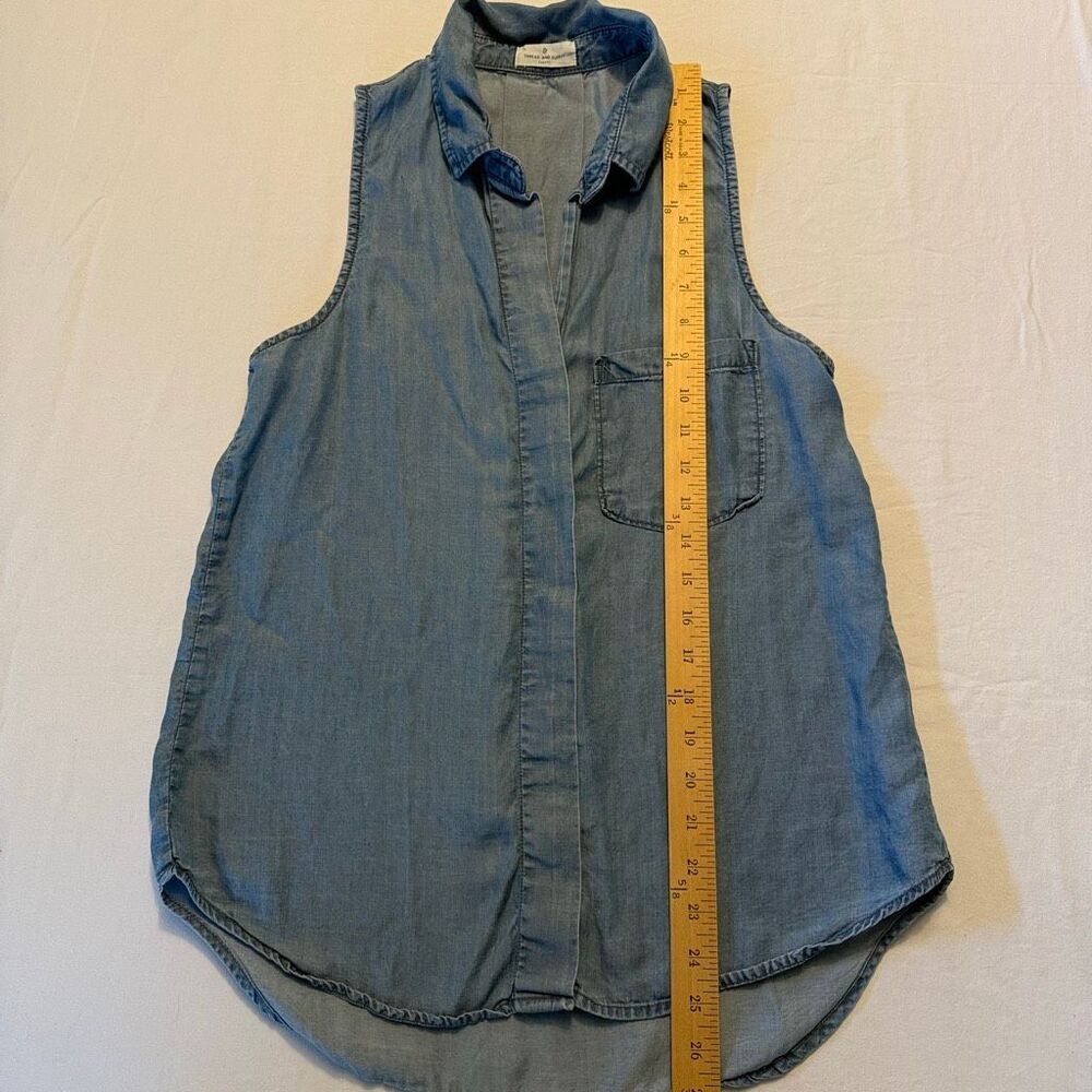 Thread & Supply Chambray Sleeveless Blouse | Lyocell Soft Wash Blue | Size S - Picture 4 of 10
